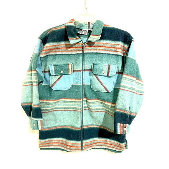 VTG Outbrook Womens Fleece Jacket Sz M Full Zip Plaid Green Pink Pockets - Picture 2 of 11